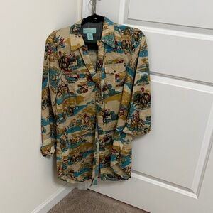 Tasha Polizzi Western Print Blouse in Tan and Blue